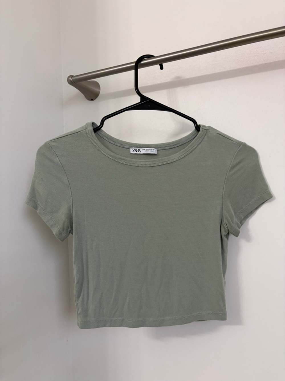 Zara Light Sage Green Short Sleeve Crop Top